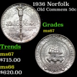 1936 Norfolk Old Commem Half Dollar 50c Grades GEM++ Unc