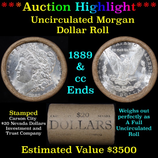 ***Auction Highlight*** 1889 & CC Uncirculated Morgan Dollar Shotgun Roll (fc)