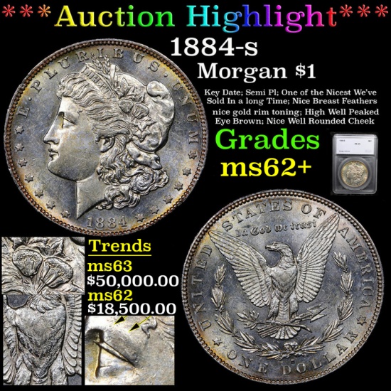 ***Auction Highlight*** 1884-s Morgan Dollar $1 Graded ms62+ By SEGS (fc)