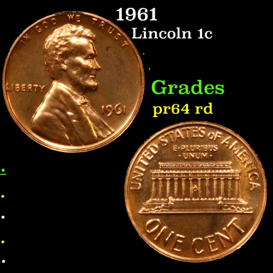 Proof 1961 Lincoln Cent 1c Grades Choice Proof Red