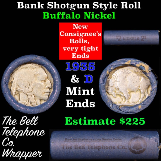Buffalo Nickel Shotgun Roll in old Bell Telephone Bank Wrapper 1935 & d Mint Ends
