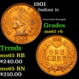 1901 Indian Cent 1c Grades GEM Unc RB