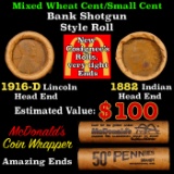 Mixed small cents 1c orig shotgun Bandt McDonalds roll, 1916-d Wheat Cent, 1882 Indian Cent other en