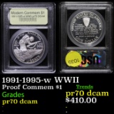 Proof 1991-1995-w WWII Modern Commem Dollar $1 Graded GEM++ Proof Deep Cameo By USCG
