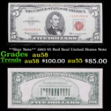 **Star Note** 1963 $5 Red Seal United States Note Grades Choice AU/BU Slider