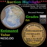 ***Auction Highlight*** 1862 J. Gault America Life Insurance, 1c Franklin Stamp - EP-24 RARE Adverti
