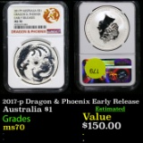 NGC 2017-p Australia Dollar $1 Dragon & Phoenix Early Release Graded ms70 By NGC