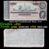 1864 $20 Confederate Note, T-67 Grades vf+