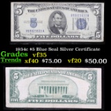 1934c $5 Blue Seal Silver Certificate Grades vf++