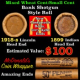 Mixed small cents 1c orig shotgun Brandt McDonalds roll, 1918-s Wheat Cent, 1899 Indian Cent other