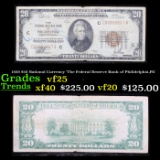 1929 $20 National Currency 'The Federal Reserve Bank of Philidelphia,PA' Grades vf+