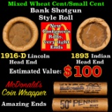 Mixed small cents 1c orig shotgun Brandt McDonalds roll, 1916-dWheat Cent, 1893 Indian Cent other