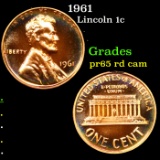 Proof 1961 Lincoln Cent 1c Grades Gem Proof Red Cameo