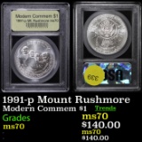 1991-p Mount Rushmore Modern Commem Dollar $1 Graded ms70, Perfection By USCG