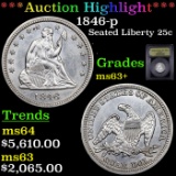 ***Auction Highlight*** 1846-p Seated Liberty Quarter 25c Graded Select+ Unc By USCG (fc)