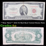 **Star Note** 1953 $2 Red Seal Untied States Note Grades f, fine