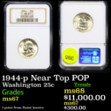 ***Auction Highlight*** NGC 1944-p Washington Quarter Near Top POP 25c Graded ms67 By NGC (fc)