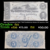 1862 $5 Confederate Note, T-69 Confederate States Of America CSA Grades f+