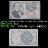 1874 25c Fractional Currency, 5th Issue, Short Key Fr-1309 Grades f, fine