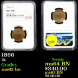 NGC 1866 Two Cent Piece 2c Graded ms63 bn By NGC