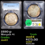 PCGS 1890-p Morgan Dollar $1 Graded ms63 By PCGS