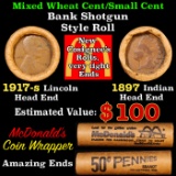 Mixed small cents 1c orig shotgun Brandt McDonalds roll, 1917-s Wheat Cent, 1897 Indian Cent other