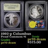 Proof 1992-p Columbus Modern Commem Dollar $1 Graded GEM++ Proof Deep Cameo By USCG