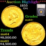 ***Auction Highlight*** 1855 Gold Dollar $1 Graded ms63+ By SEGS (fc)