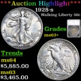 ***Auction Highlight*** 1928-s Walking Liberty Half Dollar 50c Graded ms63+ By SEGS (fc)