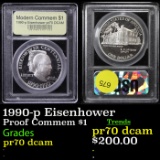 Proof 1990-p Eisenhower Modern Commem Dollar $1 Graded GEM++ Proof Deep Cameo By USCG