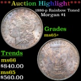 ***Auction Highlight*** 1886-p Rainbow Toned Morgan Dollar $1 Grades GEM+ Unc (fc)