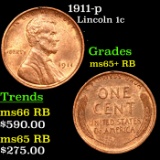 1911-p Lincoln Cent 1c Grades Gem+ Unc RB