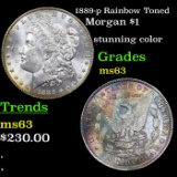 1889-p Rainbow Toned Morgan Dollar $1 Grades Select Unc