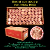 Box of 50 Rolls of 2005-p Gem Unc Lincoln Cents 1c, 50 Coins Each 2500 Coins total