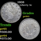 Proof 1908 Liberty Nickel 5c Grades Choice+ Proof