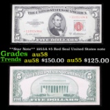 **Star Note** 1953A $5 Red Seal United States note Grades Choice AU/BU Slider