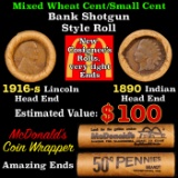 Mixed small cents 1c orig shotgun Bandt McDonalds roll, 1916-s Wheat Cent, 1890 Indian Cent other en