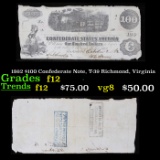 1862 $100 Confederate Note, T-39 Richmond, Virginia Grades f, fine