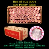 Box of 50 Rolls of 2004-p Gem Unc Lincoln Cents 1c, 50 Coins Each 2500 Coins total