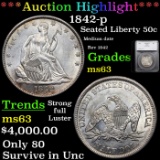 ***Auction Highlight*** 1842-p Seated Half Dollar 50c Graded ms63 By SEGS