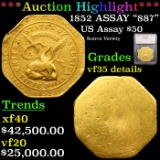 ***Auction Highlight*** 1852 “887” $50 US Assay Office  Graded vf35 details By SEGS (fc)