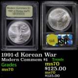 1991-d Korean War Modern Commem Dollar $1 Graded ms70, Perfection By USCG