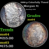 1886-p Colorfully Toned Morgan Dollar $1 Grades Choice Unc