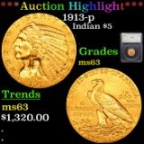 ***Auction Highlight*** 1913-p Gold Indian Half Eagle $5 Graded ms63 By SEGS (fc)