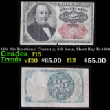 1874 25c Fractional Currency, 5th Issue, Short Key Fr-1309 Grades f+