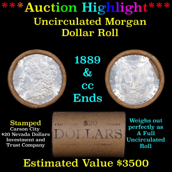 ***Auction Highlight*** 1889 & CC Uncirculated Morgan Dollar Shotgun Roll (fc)