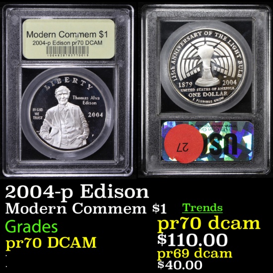 Proof 2004-p Edison Modern Commem Dollar $1 Graded GEM++ Proof Deep Cameo by USCG