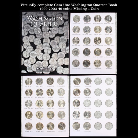 Virtually complete Gem Unc Washington Quarter Book 1999-2003 49 coins Missing 1 Coin