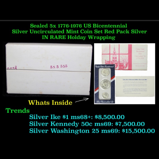 Original sealed box 5- 1976 Bicentennial Red Packs in Christmas Packaging