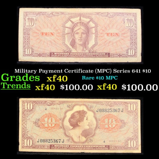 Military Payment Certificate (MPC) Series 641 $10 Grades xf